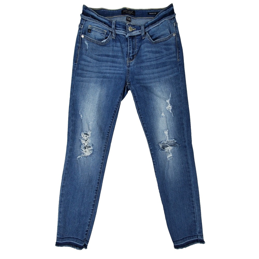 Judy Blue Skinny Fit Jeans Womens 7/28 Distressed Raw Hem Stretch Denim